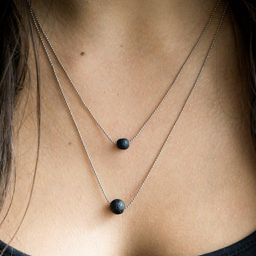 Lava bead two tier GOLDTONE diffuser necklace - Picture 2 of 5